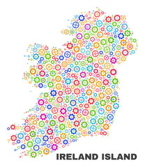 Mosaic technical Ireland Island map isolated on a white background. Vector geographic abstraction in different colors. Mosaic of Ireland Island map combined of random colorful wheel items.