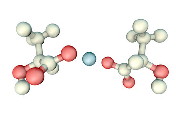 Calcium lactate molecule, 3D illustration, it is used in food industry as food additive E327 and as medication