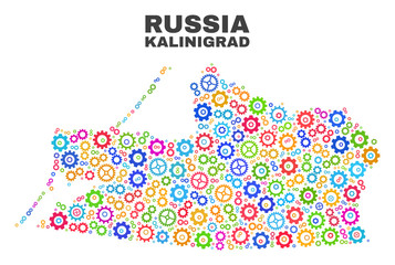 Mosaic technical Kalinigrad Region map isolated on a white background. Vector geographic abstraction in different colors.