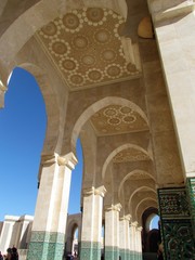 Details and peculiar angles of the Beautiful Mosque Hassan II during sunset. The Mosque in Casablanca is the third largest one in the world