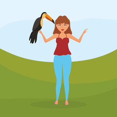 beautiful woman with toucan character