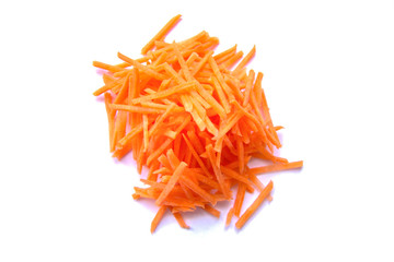 Juicy bunch of carrot straws on white background