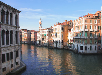 Fototapeta na wymiar Venice - Italy, view of the canal from the Rialto bridge