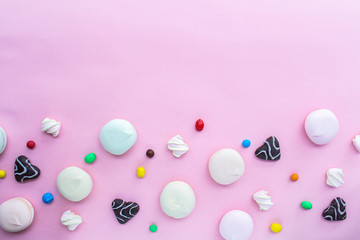 Cute Happy Birthday party background. top view, flat lay.