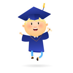 Graduation student with diploma. Happy boy jumping after graduation ceremony. Can be used for topics like academic, achievement, knowledge