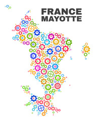 Mosaic technical Mayotte Islands map isolated on a white background. Vector geographic abstraction in different colors.