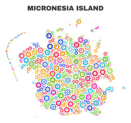 Mosaic technical Micronesia island map isolated on a white background. Vector geographic abstraction in different colors.