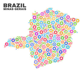 Mosaic technical Minas Gerais State map isolated on a white background. Vector geographic abstraction in different colors.
