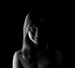 Young Woman Showing Expresion Black & White Isolated