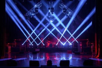 Free stage with lights, lighting devices.