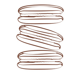 Brown Contour Macaroons isolated on white background. Vector delicious sweets. Silhouette dessert for disign cafe or bakery collection. Illustration food for coloring or menu design.