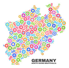 Mosaic technical North Rhine-Westphalia Land map isolated on a white background. Vector geographic abstraction in different colors.