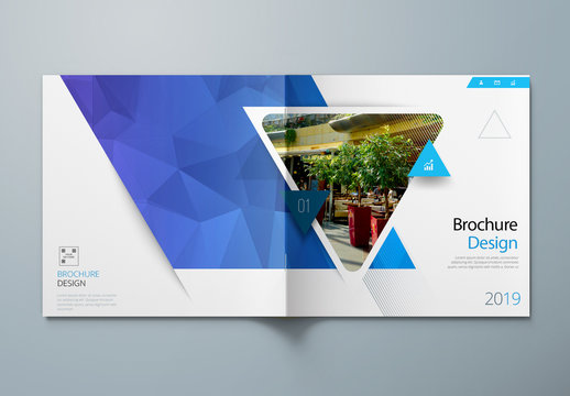 Square Blue Business Report Cover Layout with Triangles