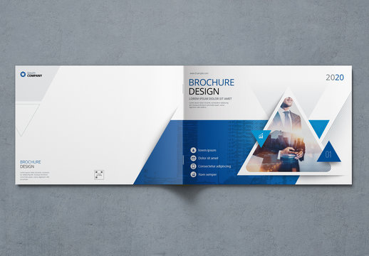 Landscape Business Report Cover Layout with Blue Triangles