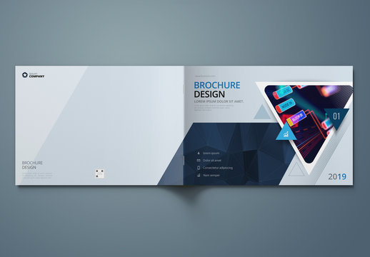Horizontal Blue Business Report Cover Layout with Triangles