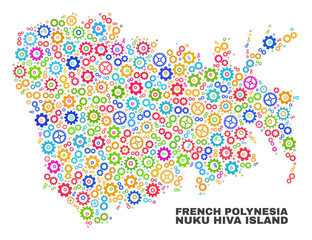 Mosaic technical Nuku Hiva Island map isolated on a white background. Vector geographic abstraction in different colors.