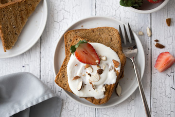 Toast bread with homemade strawberry and coffee