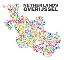 Mosaic technical Overijssel Province map isolated on a white background. Vector geographic abstraction in different colors.