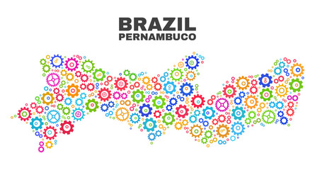 Mosaic technical Pernambuco State map isolated on a white background. Vector geographic abstraction in different colors.