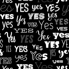 YES various lettering. Abstract typographic graphic background. Vector seamless pattern.
