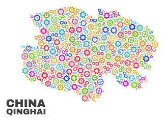 Mosaic technical Qinghai Province map isolated on a white background. Vector geographic abstraction in different colors.