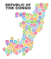 Mosaic technical Republic of the Congo map isolated on a white background. Vector geographic abstraction in different colors.