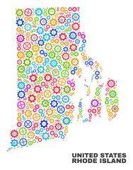 Mosaic technical Rhode Island State map isolated on a white background. Vector geographic abstraction in different colors.