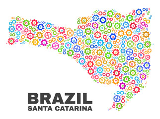 Mosaic technical Santa Catarina State map isolated on a white background. Vector geographic abstraction in different colors.