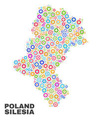 Mosaic technical Silesian Voivodeship map isolated on a white background. Vector geographic abstraction in different colors.