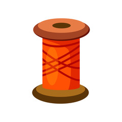 Bobbin of sewing thread. Bright orange yarn. Can be used for topics like needlework, tailoring, embroidering