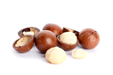 Macadamia nuts isolated on white background