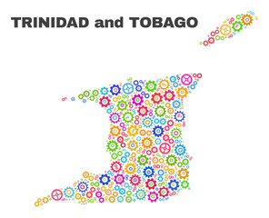Mosaic technical Trinidad and Tobago map isolated on a white background. Vector geographic abstraction in different colors.