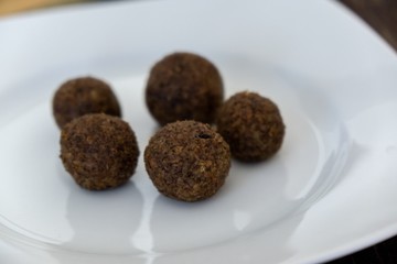 RAW vegan coffee balls on the plate. Slovakia