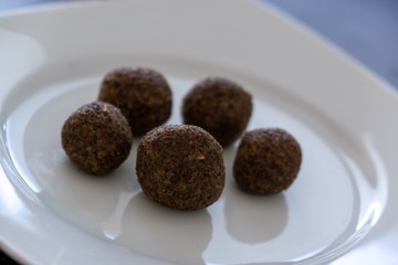 RAW vegan coffee balls on the plate. Slovakia
