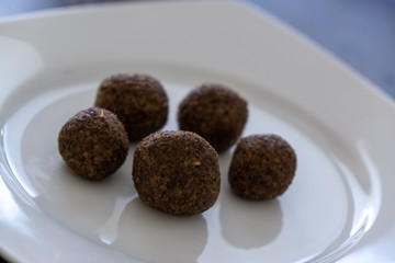 RAW vegan coffee balls on the plate. Slovakia