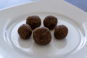 RAW vegan coffee balls on the plate. Slovakia