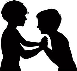 boys fighting, silhouette vector