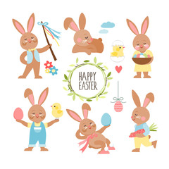 Set of Eastern bunnies, vector illustration
