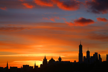 Beautiful landscape photo of sunset in the city of Moscow