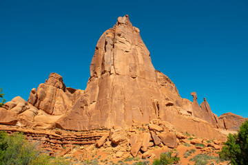Fototapeta na wymiar Mesa and Butte landscape in Park Avenue in Arches National Park, Moab, Utah, USA.