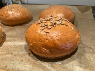 selfmade burger buns in the kitchen 