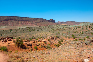Mesa and Butte landscape near Upper Delicate Arch Viewpoint in Arches National Park, Moab, Utah, USA.