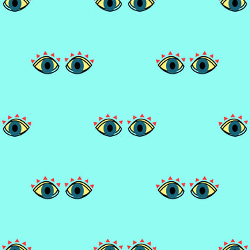 vector illustration colorful eyes seamless pattern background.