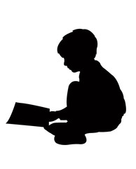 boy reading silhouette vector