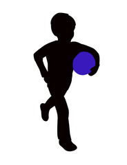 boy holding ball and running, silhouette vector