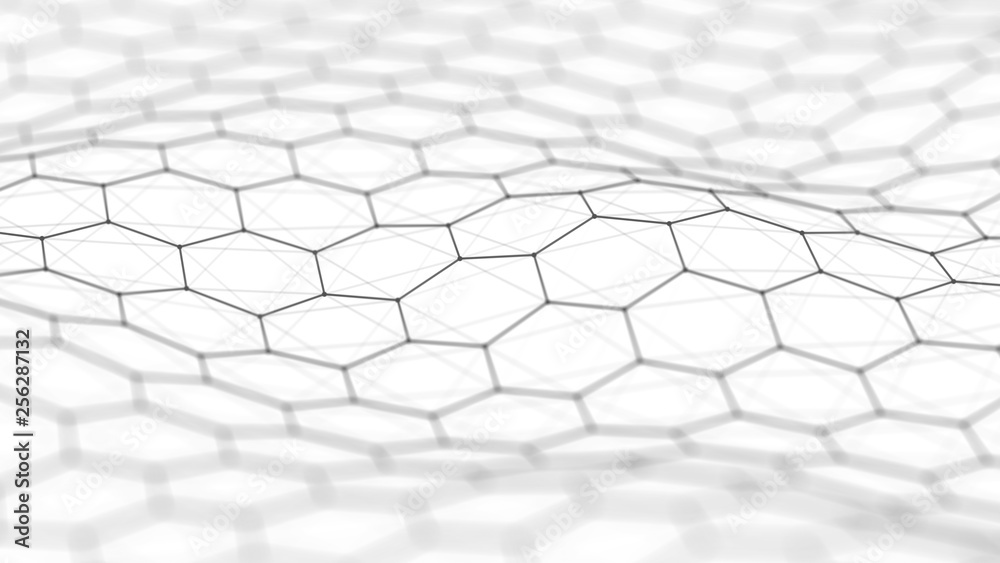 Aufkleber Data technology background. Hexagon background. Abstract background. Connecting dots and lines on dark background. 3D rendering. 4k.