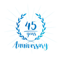 45 years anniversary celebration logo. Anniversary watercolor design template. Vector and illustration.