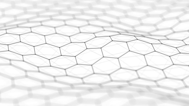 Data technology background. Hexagon background. Abstract background. Connecting dots and lines on dark background. 3D rendering. 4k. - Powered by Adobe