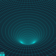 Wireframe vector torus background. Wormhole concept. Funnel perspective grid. Vector Illustration.