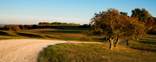 panorama, autumn scene along touristic  route called Romantic Road (Romantische Strasse), Germany.